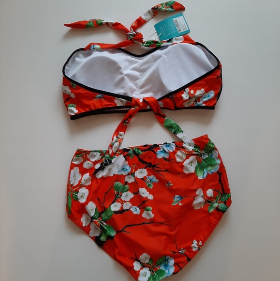 Womens Sexy Swimsuit Orange Floral High Waisted Bikini Swimwear Bathing Suit 14 - Picture 4 of 7